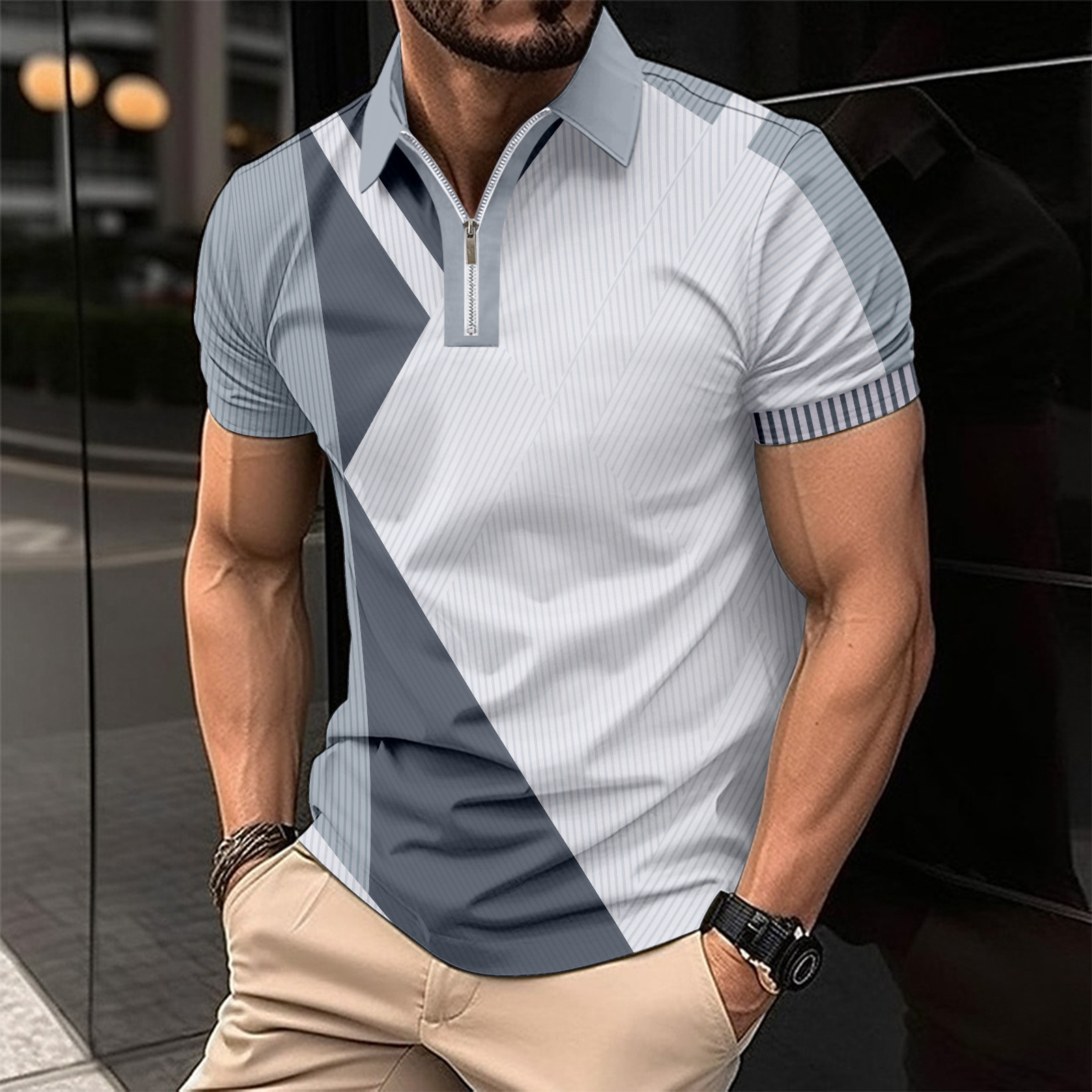 Herrenbekleidung Revers Mode Slim Fit Farblich passendes Herren-T-Shirt POLO-Shirt_voghion.com