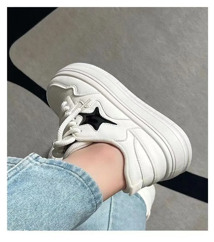 Academy Style Round Head Sponge Cake Thick Sole Casual Small White Fashionable And Comfortable High Height Board Shoes_voghion.com