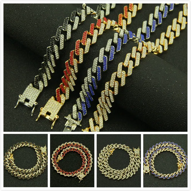 Collana con catena a maglie cubane con diamanti Bling Hip Hop in oro e argento personalizzato da 13 mm e 10 colori per uomo Miami Rapper Bijoux Uomo_voghion.com