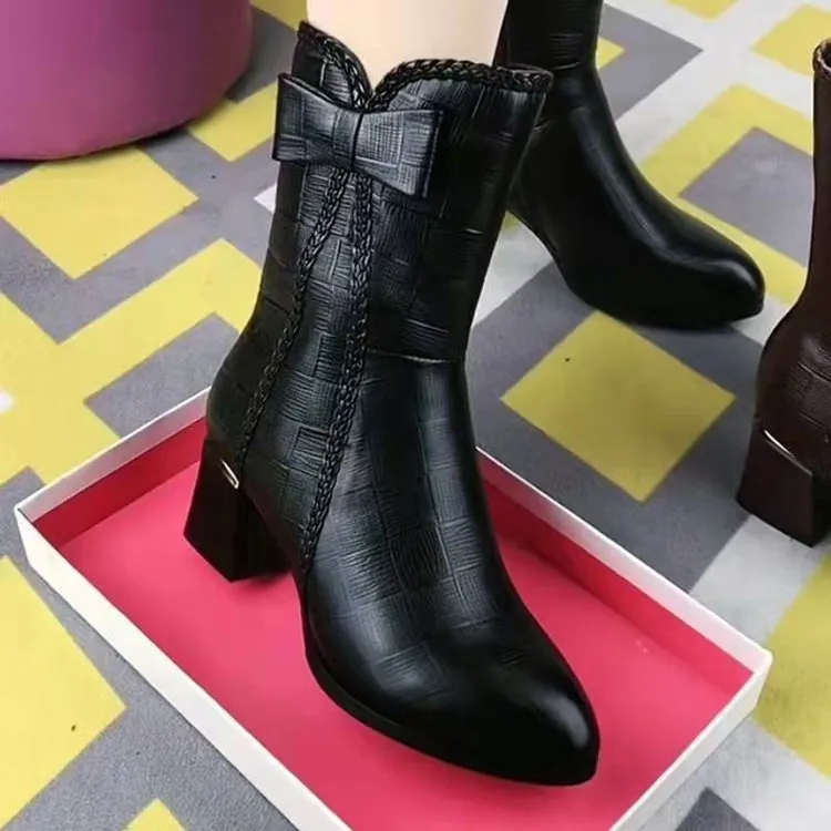 Botas de mujer cómodas con lazo y suela impermeable_voghion.com