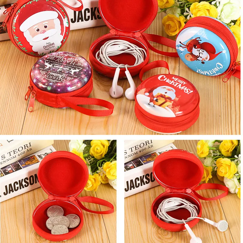 Merry Christmas Printing Ball Shaped Mini Tin Box Round Empty Candy Storage Coin Headphones Case Party Kids Favors_voghion.com