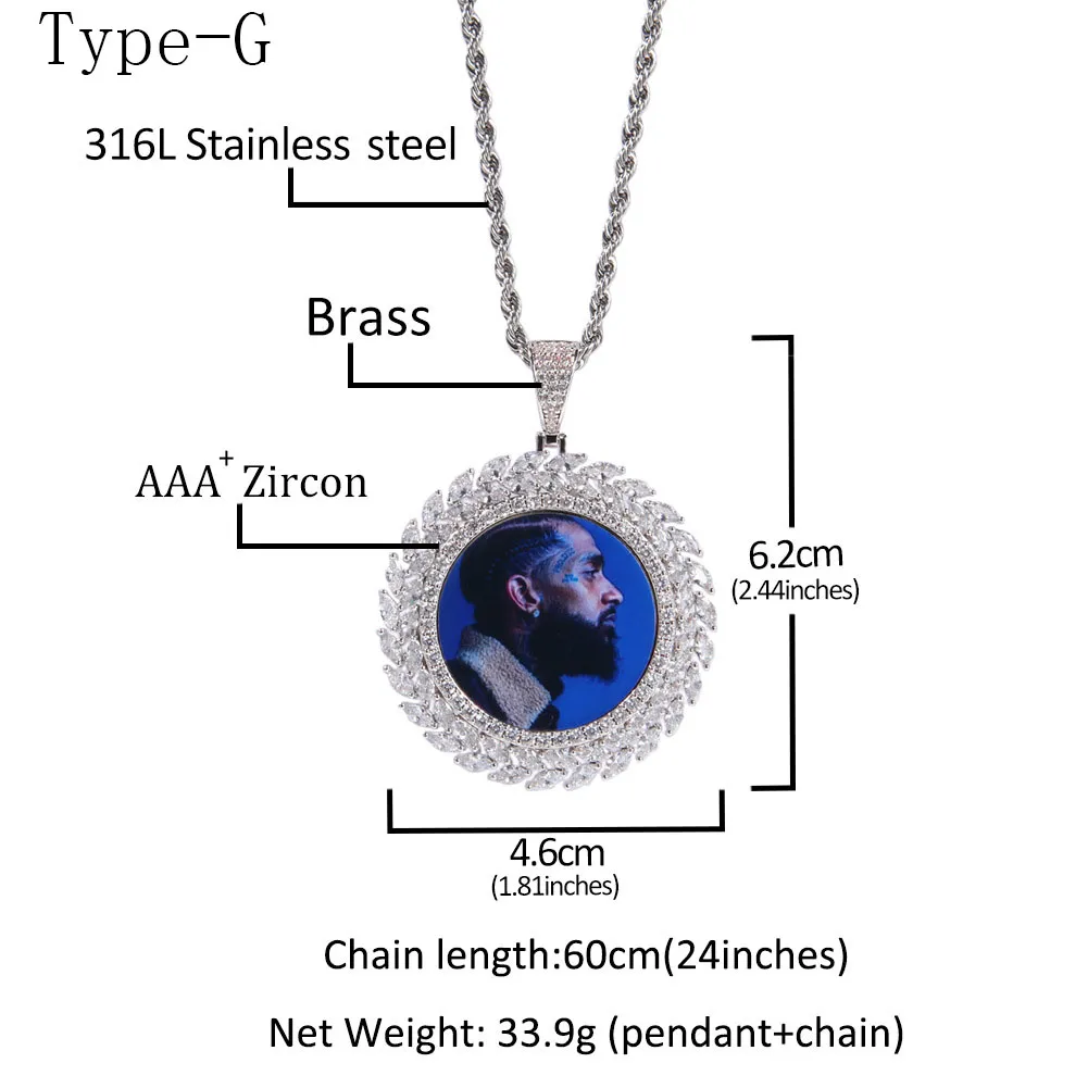 8 Styles Fine Quality Custom Photo Pendant Necklace Cubic Zircon Hip Hop Personalized DIY Picture Jewelry Bijoux_voghion.com