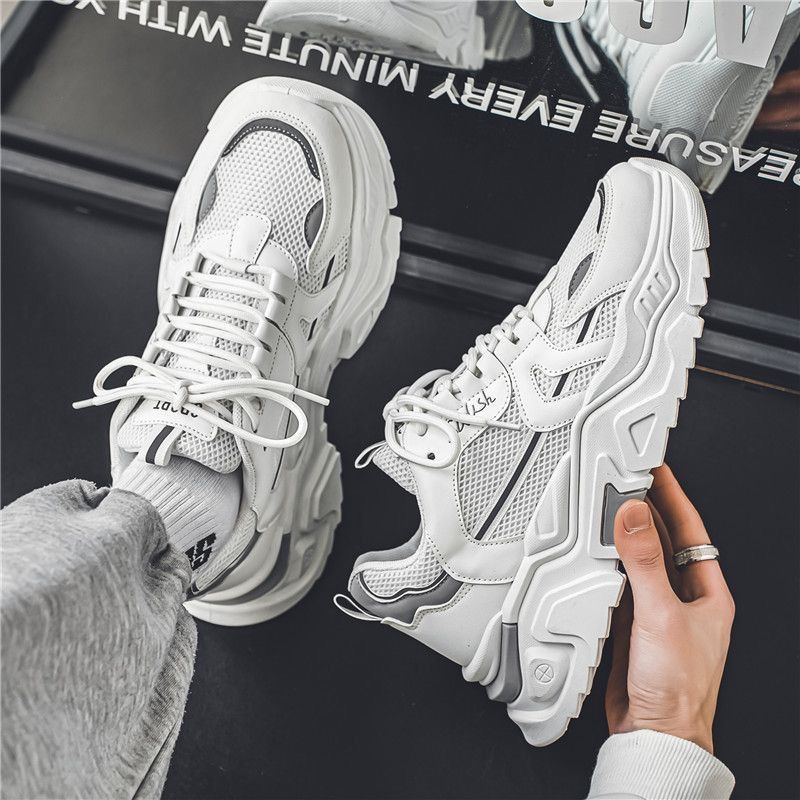 Muške ljetne prozračne nove stilske cipele za sve vrste sportova i razonode, s debelim dnom, za podizanje, male bijele cipele za tate_voghion.com