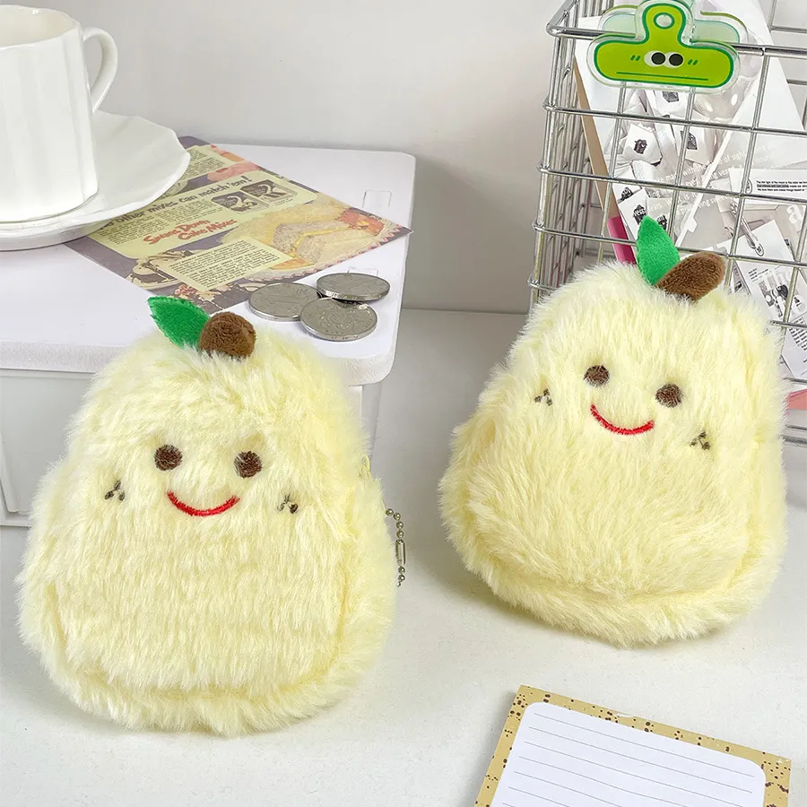 Cute Pear Shaped Coin Purse Card Holder Zipper Earphone Lipstick Key Organizer Plush Fruit Mini Bag Pendant Money Pouch_voghion.com