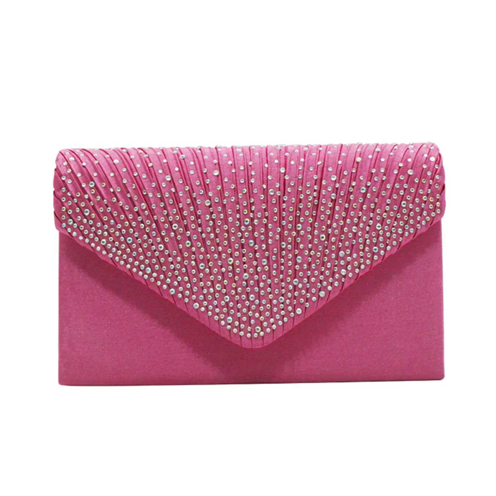 Modische und elegante Clutch für Damen aus Satin mit rhinestone-verzierter Schulterpartie, dünne Kette, passend zu Party- und Bankettkleidern, Abendtasche_voghion.com