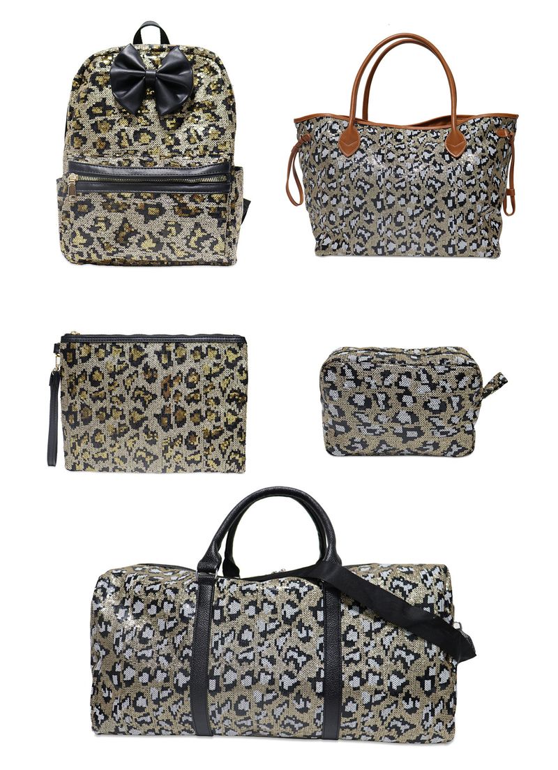 Große Kapazität Pailletten Leopardenmuster Reisetasche Wochenende Gepäcktasche Männer und Frauen Reisen tragbare_voghion.com