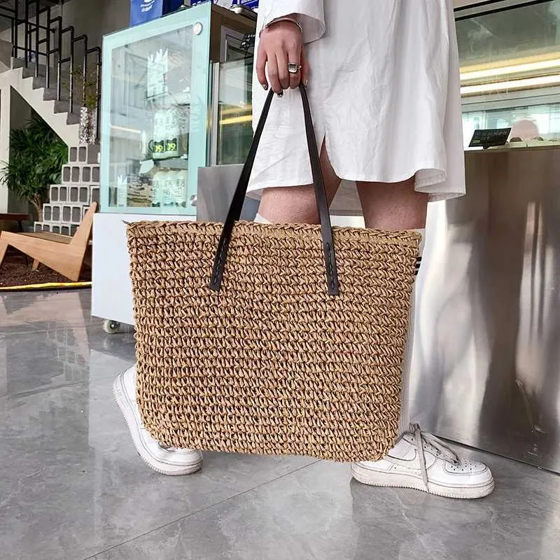Fashion turf large capacity shoulder shopping bag womens vacation beach wallet Bohemian ragtan knitted handbag Y241011_voghion.com