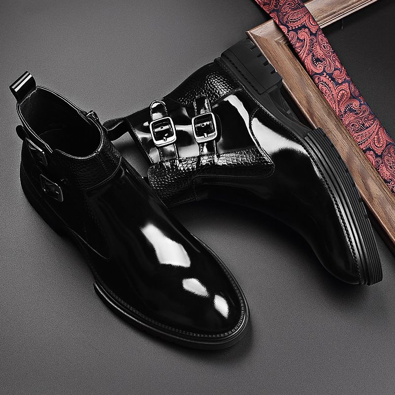 Men’s Shoes leather men's short thick soled big head round boots_voghion.com