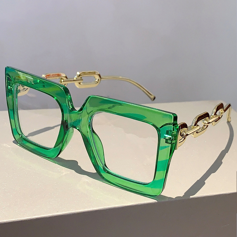 New Square Frame Chain Design With Anti Blue Light Glasses, Trendy And The Same Flat Lens_voghion.com