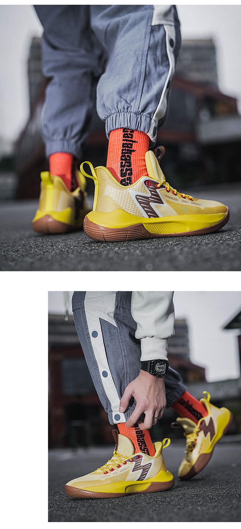 Hohe qualität gummi laufsohle professionelle basketball schuhe gelb braun casual turnschuhe dämpfung_voghion.com
