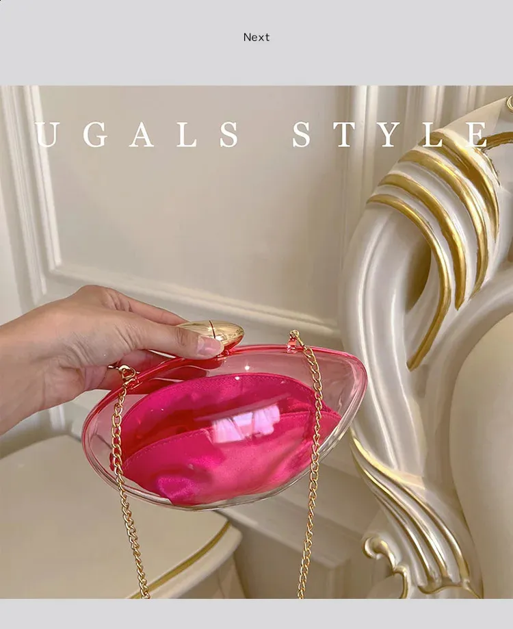 Borsa a mano a forma di conchiglia in acrilico, oro, argento, blu, da sera, da donna, carina, in metallo lucido, all'ingrosso 240907_voghion.com