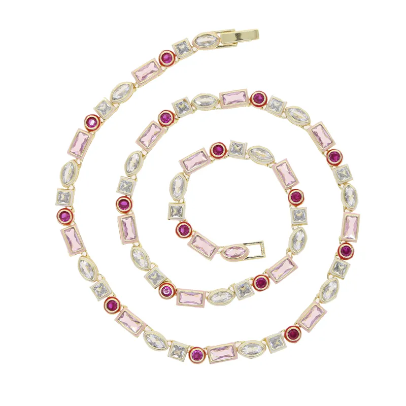 Catene arcobaleno geometrico varie forme zirconia cubica tennis catena girocollo collana castone smalto moda donna_voghion.com
