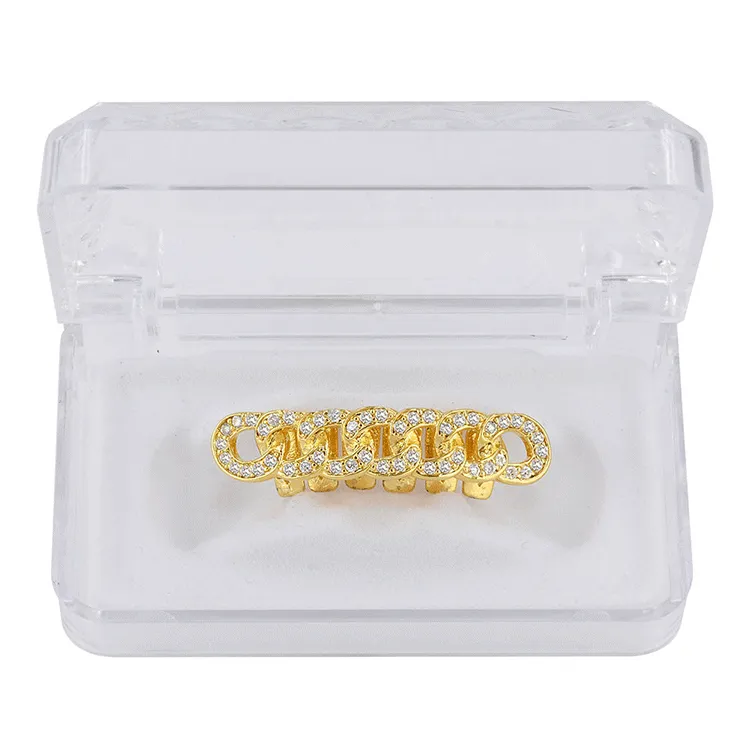Denti d'oro veri Fang Grillz Punk Hip Hop Zircone cubico Ghiacciato Vampiro Dentale Griglie per la bocca Apparecchio per denti Cappuccio per denti Rapper_voghion.com