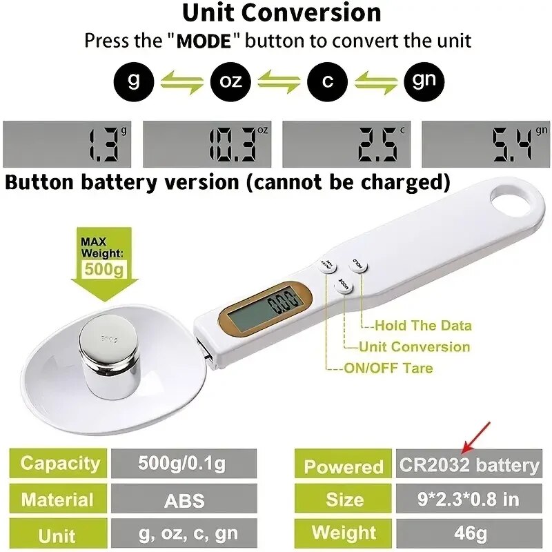 Mini Spoon Scale Digital Kitchen Scale Electronic LCD Food Scale 0.1-500g Cooking Flour Milk Coffee Powder Weight Measure Spoon_voghion.com