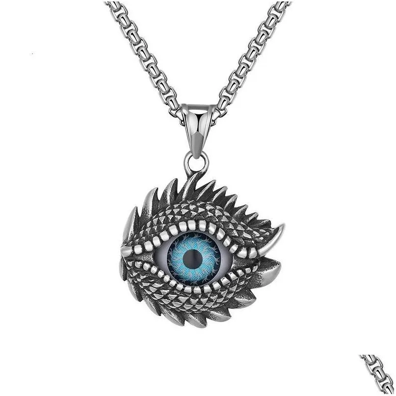 Collane con ciondolo con occhio malvagio per uomo in acciaio inossidabile 316 con occhi azzurri, collana alla moda, consegna a domicilio, gioielli Dhlb4_voghion.com
