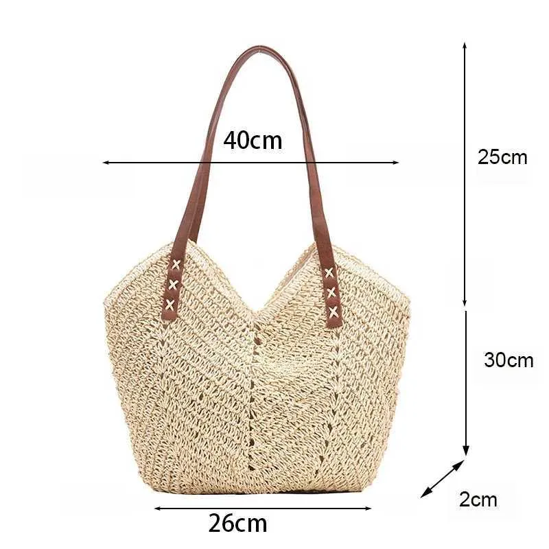 Summer grass woven shoulder bag Latan Beach large capacity handmade vacation travel shopping handbag Y241011_voghion.com