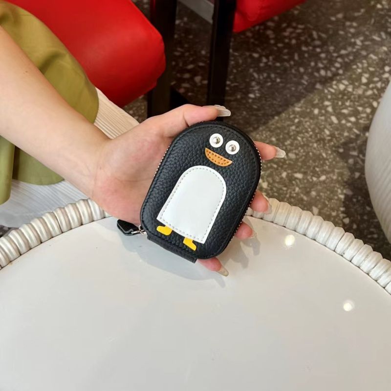 URBAN MASTER Kleiner Pinguin Form Kartenhalter Münzgeld Cartoon Niedlich Echtes Rindsleder Reißverschluss Mini_voghion.com