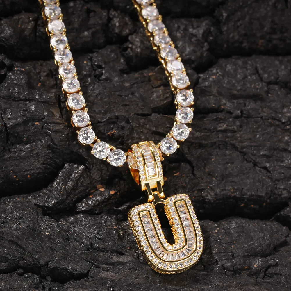 New guys Gold Bling Square Cubic Zirconia Letters Custom Name Pendant Necklace Iced Out Diamond Hip Hop Jewelry Gift For_voghion.com