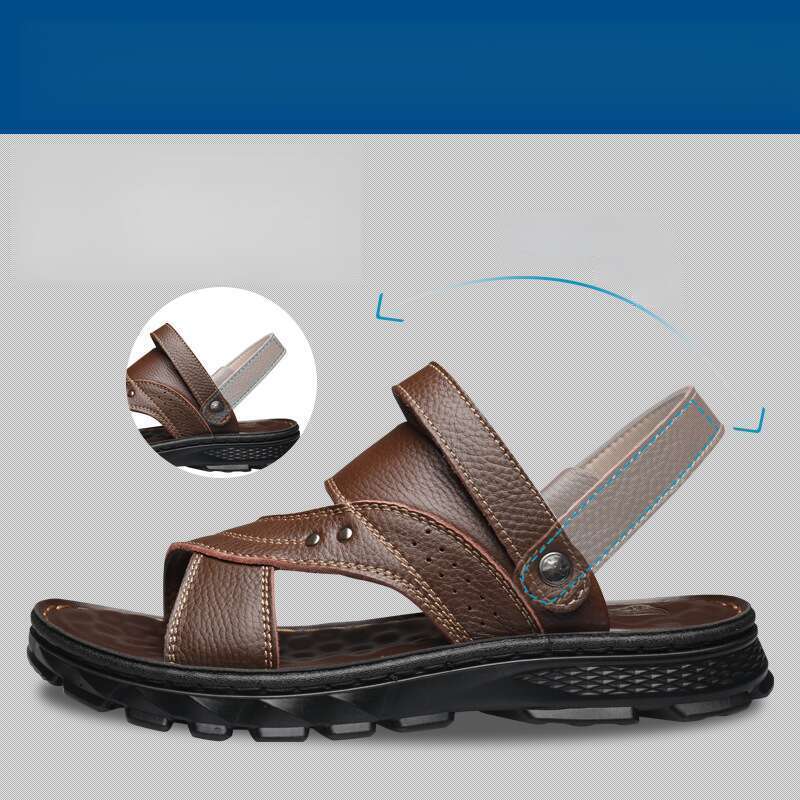 Herren Sommer Leder Fahrsandalen Casual Beach Schuhe Herren rutschfeste Schuhe_voghion.com