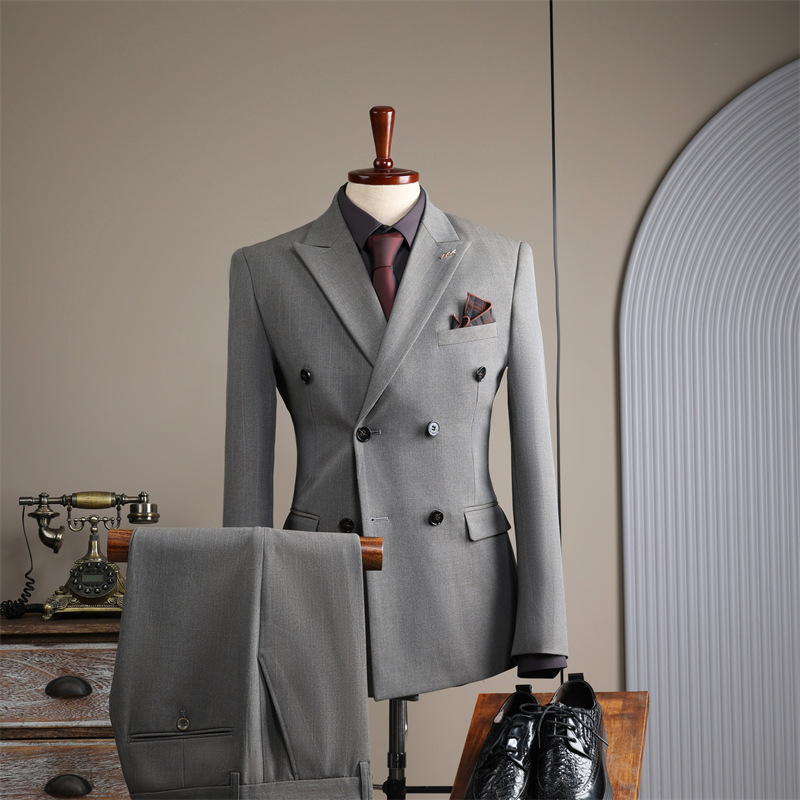 Terno azul trespassado masculino, roupa formal, terno de padrinho de casamento, terno casual de negócios para homens_voghion.com