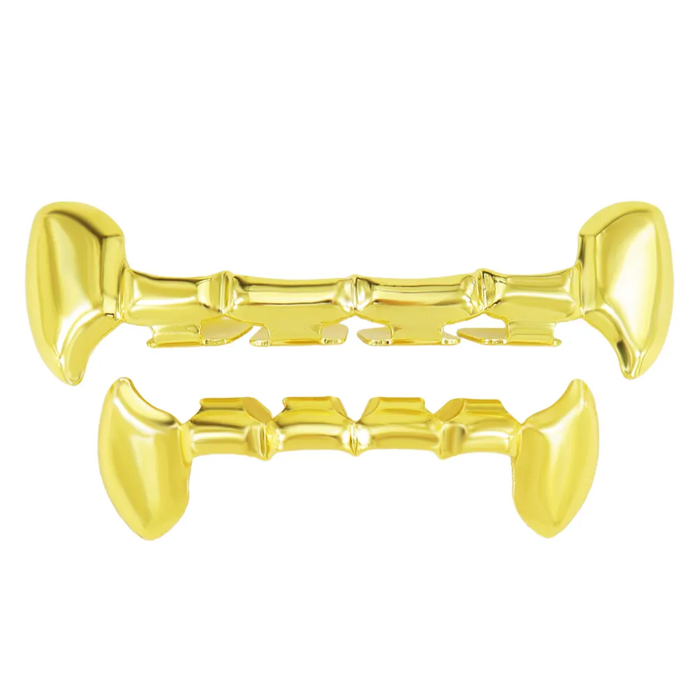 Hip Hop übertreibt Vampire Fang Grillz Set Echtgold galvanisierte Zahndekoration_voghion.com