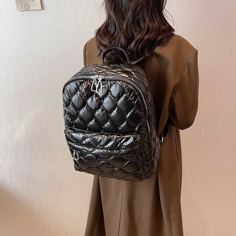 Women Shoulder Backpack Quilted Fashion School Back Pack Rhombus Pattern Large Solid Casual For Travel Lady Girl Bagpack_voghion.com