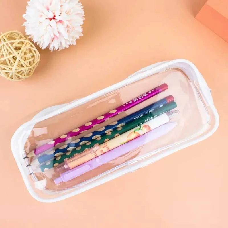 Trousse à crayons transparente et étanche pour femmes, accessoires de voyage à fermeture éclair pour filles, garçons, étudiants, pinceaux de maquillage, sac Y241023_voghion.com