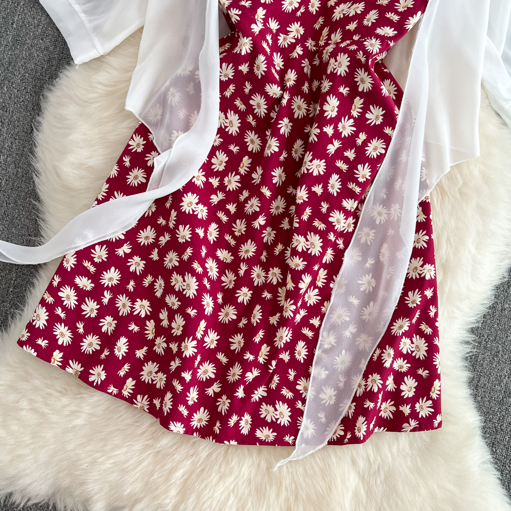 Completo due pezzi donna vestito fiori scollo americano e cardigan_voghion.com