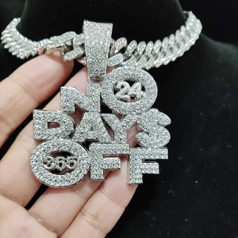 Menn Kvinner Hiphop NO DAYS OFF Anheng Halskjede med 13mm Cubansk Kjede Hiphop Iced Out Bling Halskjeder Mote Sjarm_voghion.com