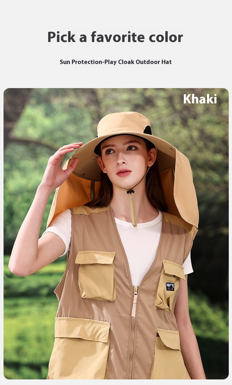 2024 Summer Outdoor Fisherman's Hat Big Brim Neck Protection Fishing Hat Mountaineering Breathable Sunshade and Sunscreen Hat_voghion.com