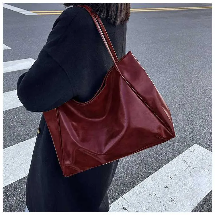 Casual Pu Leather Shoulder Bag Solid Colour Tote For Women_voghion.com