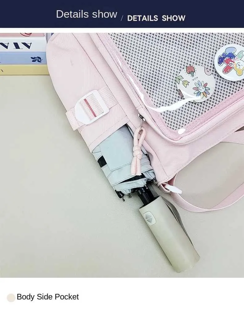 Stile preppy Candy Color Carino Spalla Anime Expo Trasparente Badge Display Messenger Bag Donne Bambola Itabag Crossbody_voghion.com