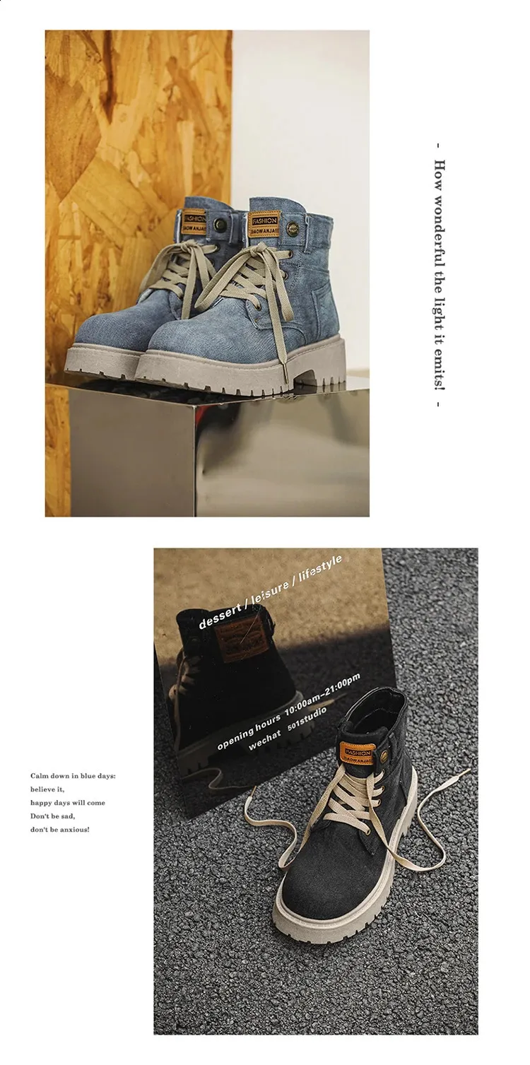 Botas de cowboy masculinas de alta qualidade, estilo britânico, com cadarço, bico redondo, cano curto, para uso casual ao ar livre (código 240930)._voghion.com
