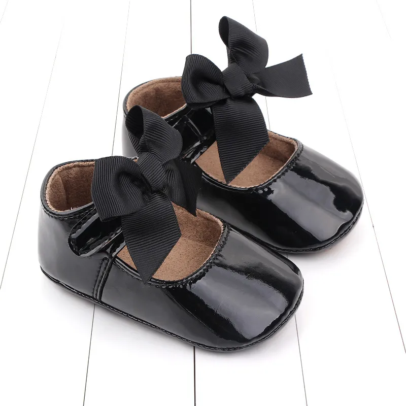 Bebé recién nacido Infante Niño Niña Clásico Lazo Suela de goma Anti-labio PU Dre Littleprout First Walker Cuna para niños pequeños_voghion.com