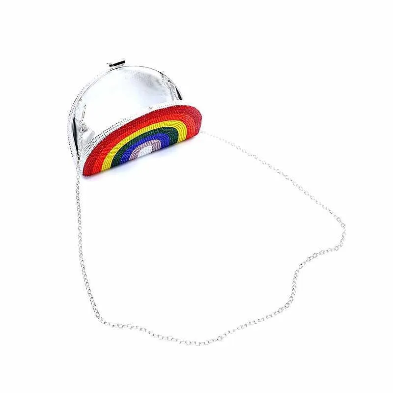 Neuestes Design Damen Rhie Handtasche Hochzeitsbankett Geschenk Kristall mehrfarbig gestreift Regenbogen Dia Abendessen Tasche Y241019_voghion.com