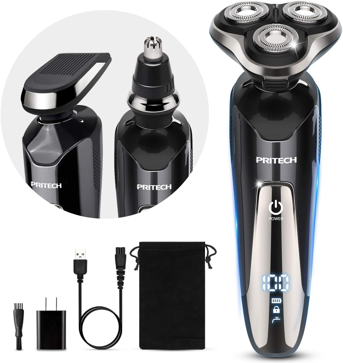 Men’s Electric Shaver – Wet/Dry With Nose & Sideburn Trimmer