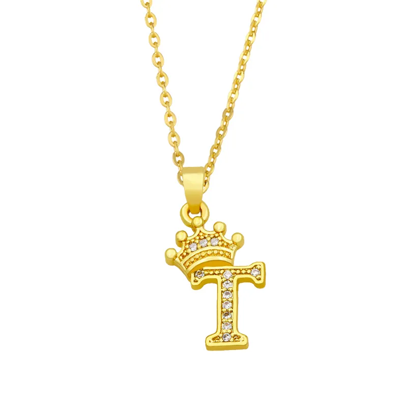 Anhänger Halsketten Mode Einfache Zirkon Krone 26 Englische Buchstaben Trendy Damen Halskette Für Mädchen Valentinstag Geschenk_voghion.com