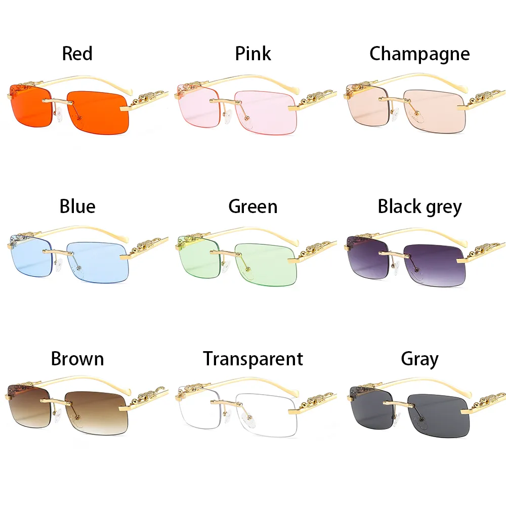 Men's Rimless Rectangle Sunglasses Retro Uv400 Clear Lens Shades_voghion.com