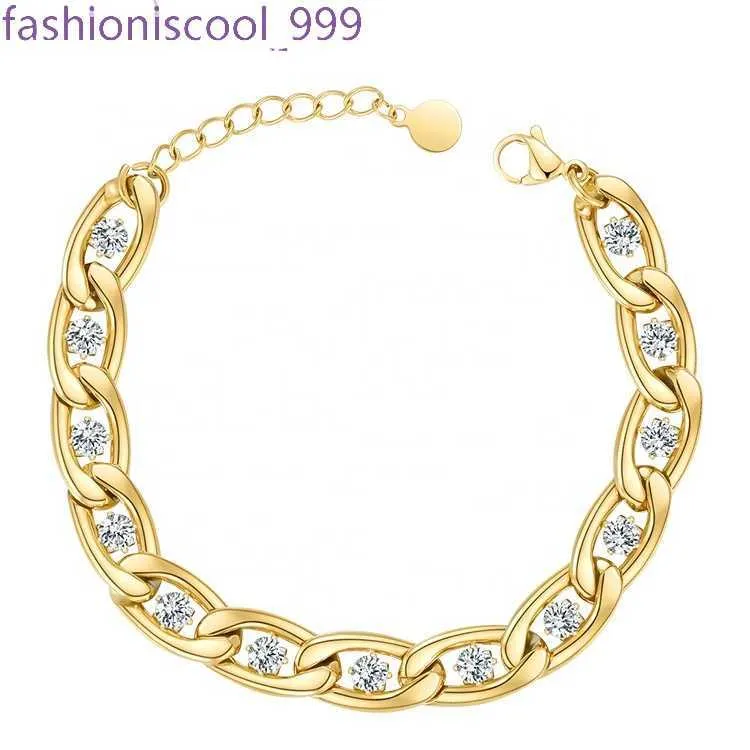 Crystal Zircon Link Chain Bracelet Gold Plated Stainless Steel_voghion.com