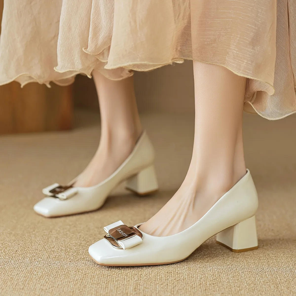 Franse hoge hakken dames eerste lente ruwe enkel hak kleine geur ondiepe mond werkschoenen_voghion.com