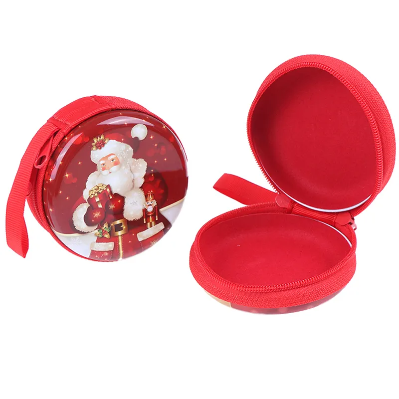 Merry Christmas Printing Ball Shaped Mini Tin Box Round Empty Candy Storage Coin Headphones Case Party Kids Favors_voghion.com