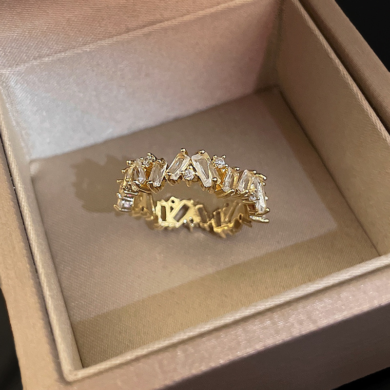 Real Gold Electroplated Irregular Zircon from South Korea Exquisite Fashion Open Ring Light Luxury and High Grade Hand_voghion.com