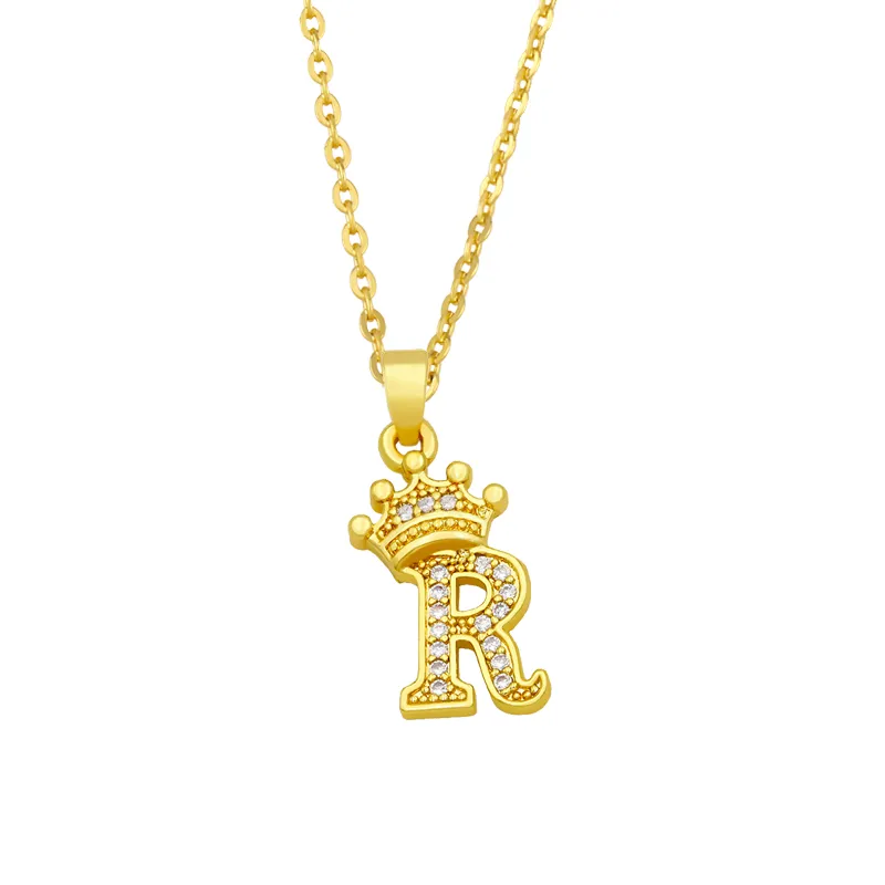 Anhänger Halsketten Mode Einfache Zirkon Krone 26 Englische Buchstaben Trendy Damen Halskette Für Mädchen Valentinstag Geschenk_voghion.com