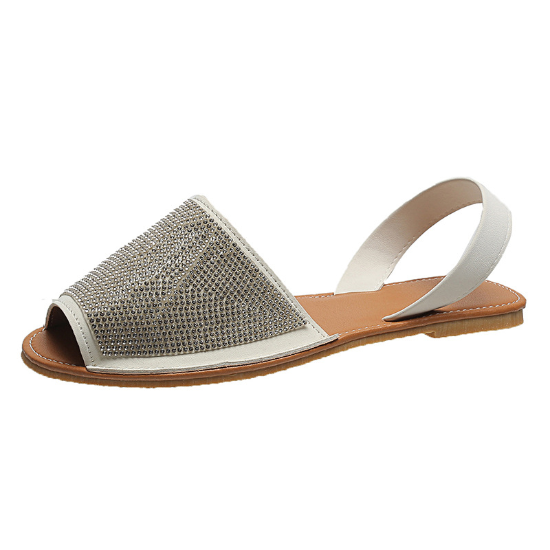 Women's Rhinestone Flat Sandals Elegant Low Heel Slip-on Shoes_voghion.com