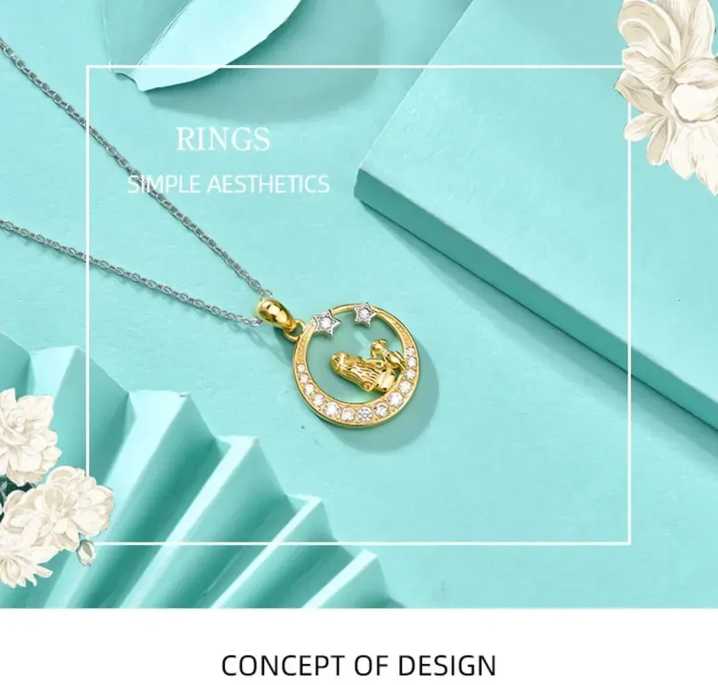Mom And Baby Zircon Pendant Necklace In Sterling Silver Gold Tone_voghion.com