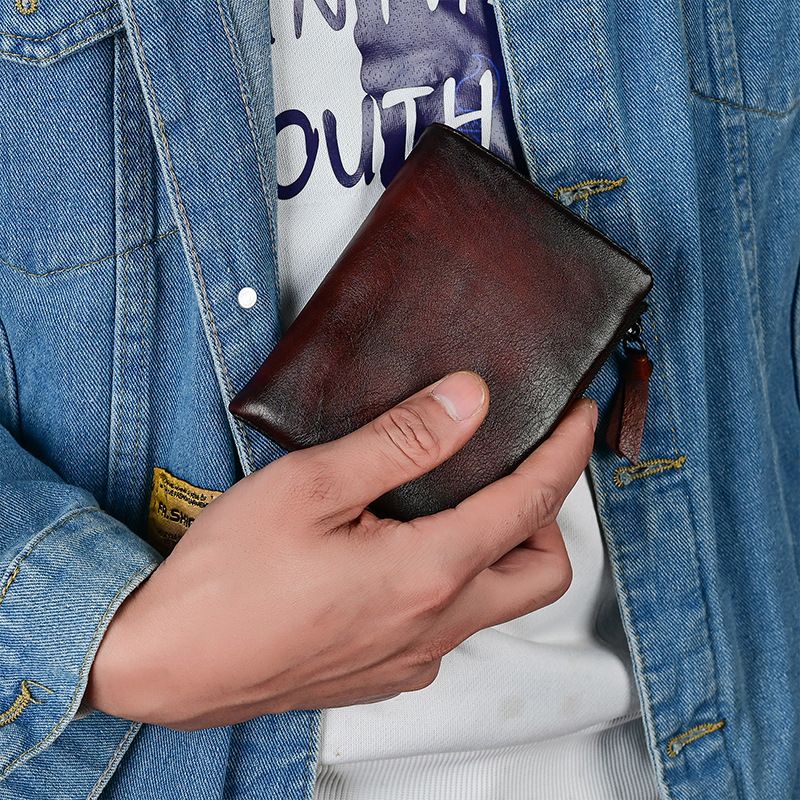 Männer Brieftasche Aus Echtem Leder Kurze Stil Zwei Falten Mini Licht Und Dünne Geld Clip Schicht Rindsleder_voghion.com