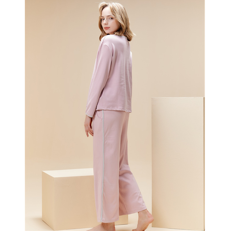 Fløjl pyjamas sæt til kvinder v-hals pullover hjemmetøj sæt_voghion.com