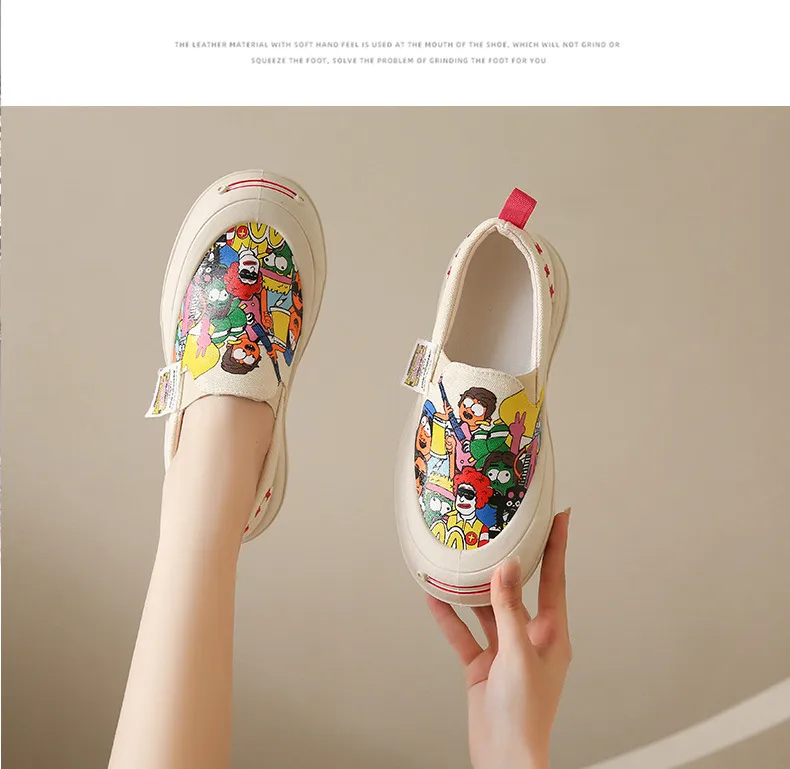 Thick Soled Shallow Mouthed Cartoon Printed Skateboard Shoes With Breathable And Comfortable Mesh Fabric For Casual Wear_voghion.com