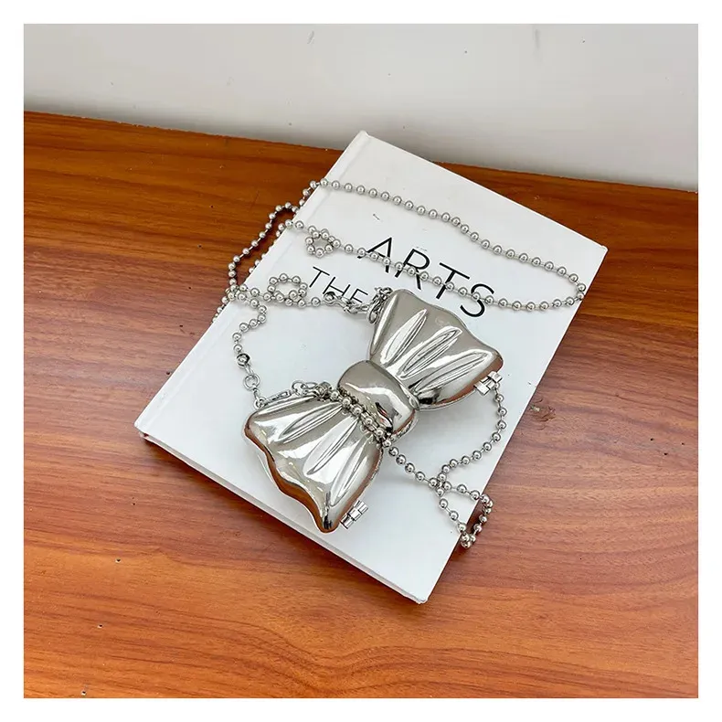 Borsa a mano con catena lunga in oro e argento con fiocco, da sera, da donna, con manico superiore in conchiglia, borse e borsette da festa per matrimonio 241212_voghion.com