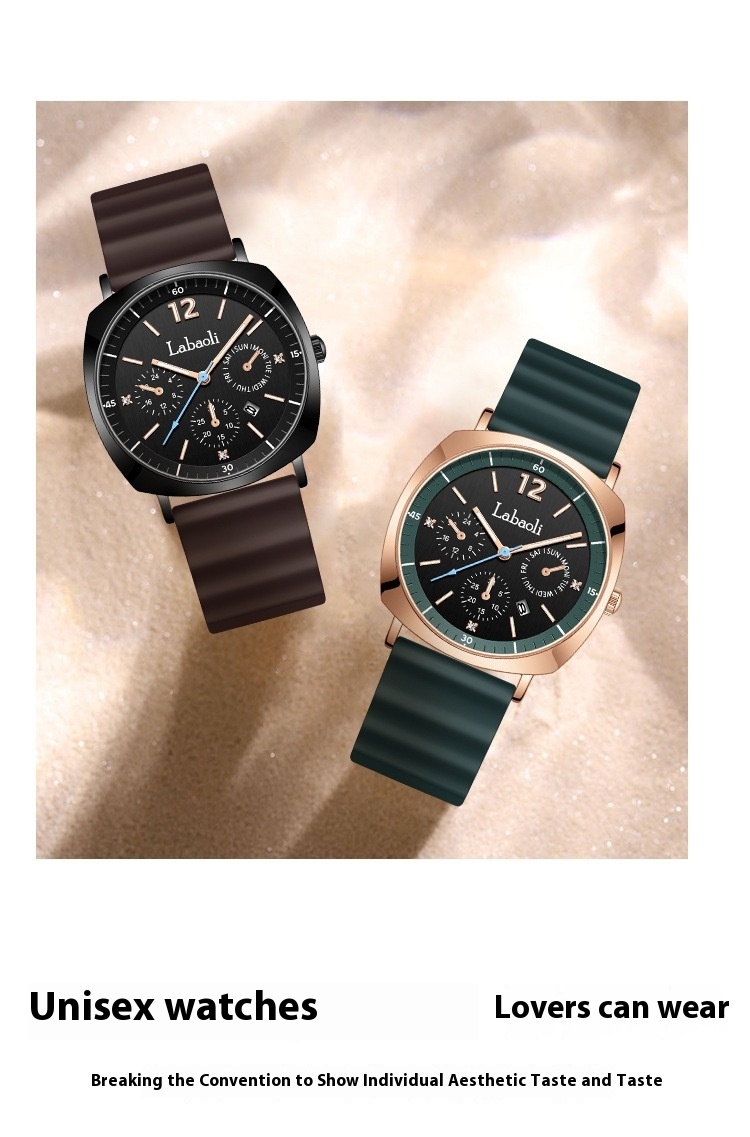 Labaoli Lapoli Casual Women's Three Eye Calendar Waterproof Silicone Tape Quartz Watch_voghion.com